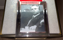 Load image into Gallery viewer, USED Vintage Silver Chrome Luxury Frame with John Gotti in Court 8x10
