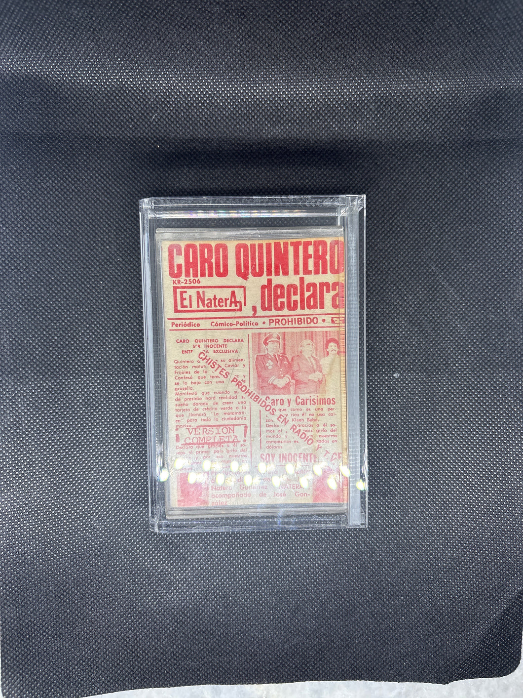 USED New Vintage Collectors Item Caro Quintero Cassette Interview Case has a crack in the front comes with Hard Acrylic Case Protector