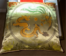 Load image into Gallery viewer, Brand New Vintage Satin Olive Green Dragon and Peacock oriental accent pillow 16x16

