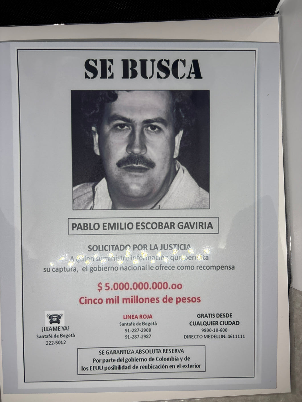 Brand New High Resolution Laminated Picture Pablo Escobar Reprint comes with Board and Bag 8x10